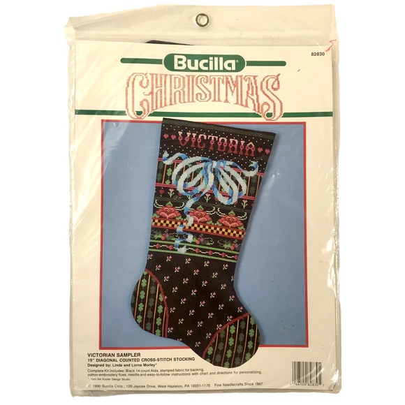 BUCILLA Vintage Christmas Victorian Sampler Counted Cross Stitch Stocking Kit - Picture 2 of 6